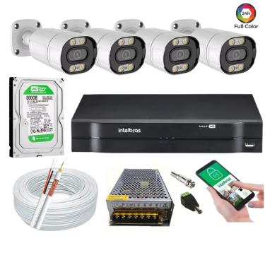 Imagem de Kit Dvr Intelbras 4 Canais H.265 500gb 4 Câmeras Full Hd 1080p Imagem Colorida a noite 20m