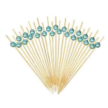 Imagem de Kit 100 Palitos de Bambu para Petiscos 12cm com Ponteira Decorada Ecológicos, Resistentes e Reutilizáveis | APOLLO’S STORE (Azul Pérola)