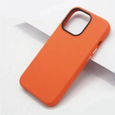 Imagem de Capa de telefone de couro para iphone 14 pro max 15 pro 13 mini 12 11 xs max xr x 7 8 plus se 2022 capa traseira de couro, laranja, para iphone13