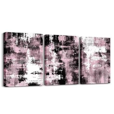 Imagem de jejeloiu Arte de parede abstrata infantil em tela para sala de estar quarto arte abstrata moderna decoração de parede para banheiro preto rosa meninos meninas arte pôsteres pintura de luxo geométrica