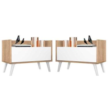 Imagem de Kit Com 2 Mesas De Cabeceira 80Cm Retrô Multimóveis V4002 Rustic/Branc