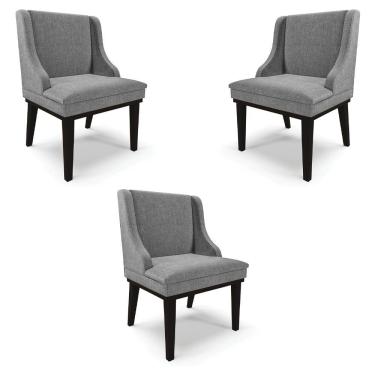 Imagem de Kit 3 Cadeiras Decorativas Sala De Jantar Base Fixa De Madeira Firenze Linho Grafite/preto G19