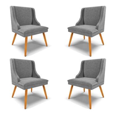 Imagem de Kit 4 Cadeiras Decorativas Sala De Jantar Pés Palito De Madeira Firenze Linho Grafite/natural G19 - Gran Belo