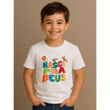 Imagem de Camisa Infantil Camiseta Alegre Feliz Gospel Cristã Eu Nasci pra Deus 