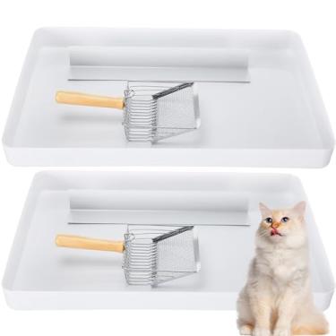 Imagem de Maxdot 2 conjuntos de bandeja de areia reutilizável 57 x 35 centímetros caixa de areia autolimpante design de coleta de cocô eficiente, controle de odor e à prova de ferrugem