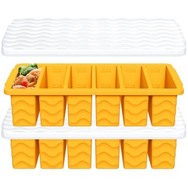 Imagem de Moldes de silicone para freezer de 1/2 xícara com tampa, 2 bandejas de silicone para congelador para sopa, molho e caldo – recipientes de preparação de refeições, bandeja grande para cubos de gelo