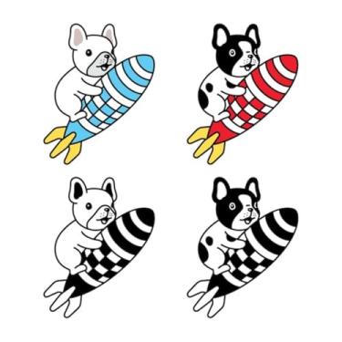 Imagem de Adesivo Decorativo Infantil com Cachorrinho Bulldog Francês e Foguete para Quarto e Cadernos 50x50cm