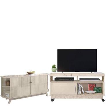 Imagem de Rack Bancada Artur Com Aparador Para Sala Buffet Mônaco Calacata Off W