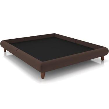Imagem de Cama Casal Base Box Pés De Madeira 156cm Otto P05 Veludo Marrom - Lyam