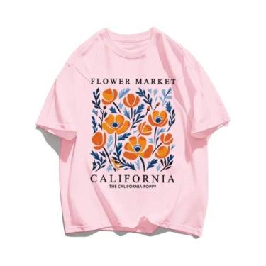 Imagem de Camiseta Feminina Casual de Algodão - Estampa Floral Amarela - Manga C