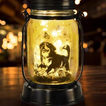 Imagem de Bernese Mountain Dog Presentes para mulheres/homens Bernese Mountain Lanternas solares aniversário amantes de cães lanterna perda cão memorial luzes solares decoração de jardim para quintal, pátio