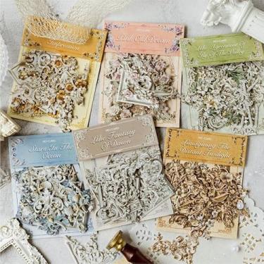 Imagem de Adesivos de canto ornamentados vintage, enfeites de scrapbook para diário, confecção de cartões, design elegante para álbuns e agendas (branco)