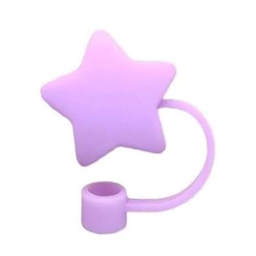 Imagem de Tampa de palha estrela roxa, capa fofa de silicone para copo Stanley, canudo à prova de poeira, pontas de canudo reutilizáveis, dispensadores de canudo (HD456)