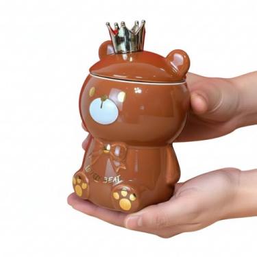 Imagem de Caneca de Porcelana 3D Ursinho Marrom – Design Fofo com Tampa e Colher Inclusos | Ideal para Presentear