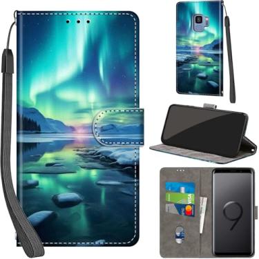 Imagem de Salanheo Capa carteira para Samsung Galaxy S9, com [3 compartimentos para cartões], fecho magnético com suporte, capa protetora flip de couro PU à prova de choque 14,7 cm, Aurora