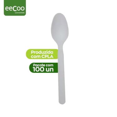 Imagem de eeCoo - Kit com 100 Colheres Descartáveis Para Refeição e Sobremesa – CPLA, Atóxica e Compostável