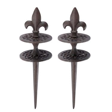Imagem de OwnMy Conjunto de 2 estacas de guia de mangueira de jardim de ferro fundido resistentes, pontas decorativas de guia de mangueira de jardim para proteção externa de plantas de gramado - mantendo
