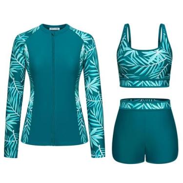 Imagem de Roupa de banho Kate Kasin de 3 peças de manga comprida UV 50+ para mul