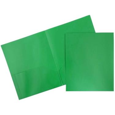 Imagem de JAM PAPER Pastas POP de plástico com 2 bolsos - Pastas escolares duráveis - Verde - Pacote com 48 unidades