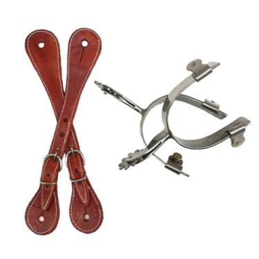 Imagem de Kit Espora Quarto de Milha Com Correia Tradicional, Inox e Couro Legítimo, Peças para Montaria etc (Havana)