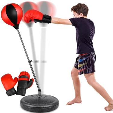 Imagem de Conjunto de sacos de pancada de altura ajustável para crianças de 3 a 8 anos com luvas de boxe, aniversário ideal para meninos e meninas