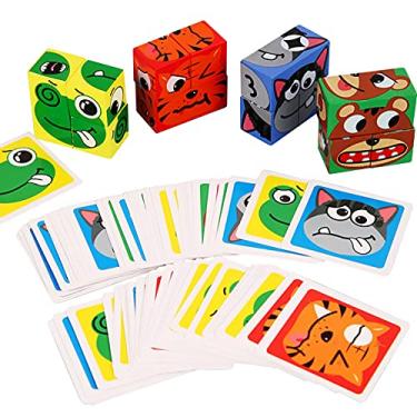 Imagem de Kiboule Conjunto de blocos de construção de quebra-cabeça de expressão de madeira Jogo de quebra-cabeça de mudança de rosto de expressão de bloco de expressão lógico Treinamento de pensamento lógico presente