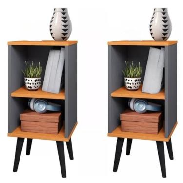 Imagem de Kit 2 Mesa de Cabeceira para Quarto Charme Retrô Apoio de Cama Mesinhacom gaveta 61x30x30cm(KIT CHARME CINZA CINAMOMO)