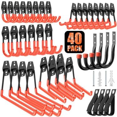 Imagem de MIKRUI Pacote com 40 ganchos de garagem resistentes, ganchos de parede de aço sólido, com revestimento antiderrapante, para pendurar e organizar escadas, bicicletas, cordas, vassoura, jardim, quintal