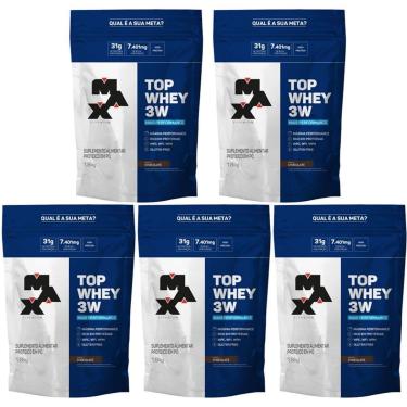 Imagem de Kit 5X Top Whey 3W - 1800g Refil Chocolate - Max Titanium-Unissex