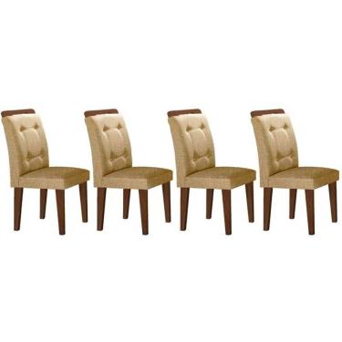 Imagem de Cadeira Sala De Jantar Imperatriz Madeira Kit 4 Un Capuccino - Linho Turim - Rufato