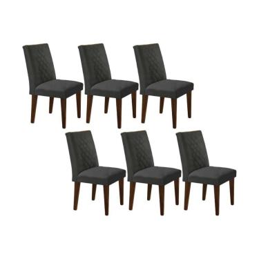 Imagem de Cadeira Sala de Jantar Jade Madeira Kit 6 Un Capuccino - Linho Grafite - Rufato