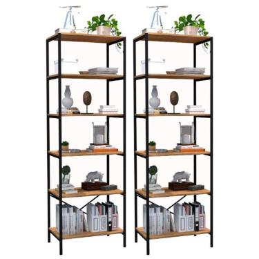 Imagem de Kit 02 Estantes Livreiro Multiuso Trento Estilo Industrial 180Cm Demolição Preto - Abmaza