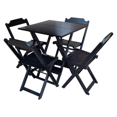 Imagem de Conjunto De Mesa Dobravel Para Pizzaria De Madeira 90x90 Com 4 Cadeiras Preto - Preto