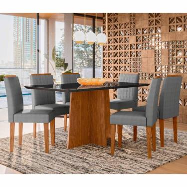 Imagem de Conjunto Sala De Jantar Mesa Anitta 1,60m Com 6 Cadeiras Ana Ypê/preto/ln02 - New Ceval