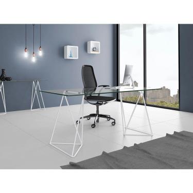 Imagem de Escrivaninha De Vidro Bela Vista Cavalete Base Ferro Branco - Preto