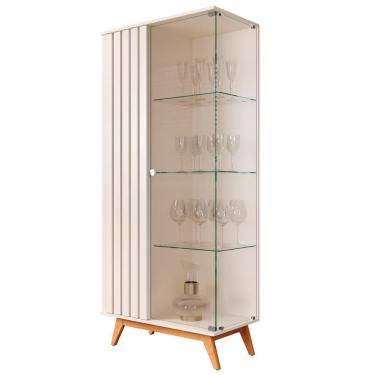 Imagem de Cristaleira Ripada Com 3 Prateleiras De Vidro Dijon Pérola