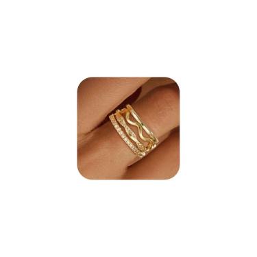 Imagem de Fezodo Anéis empilháveis de ouro para mulheres - Delicados anéis empilháveis banhados a ouro 18 K conjunto de anéis de polegar infinito moderno declaração promessa alianças de noivado para mulheres, 8