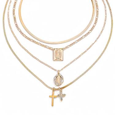 Imagem de APMUTSS Colar de cruz em camadas para mulheres, joia empilhável delicada banhada a ouro 18K moderna para uso diário, Standard, Titânio, Sem Pedra Preciosa