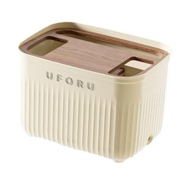 Imagem de Generic Caixa organizadora de cabos para roteador com orifícios, elegante e à prova de poeira, para ocultar cabos em mesas e centros de entretenimento, Tampa de Madeira