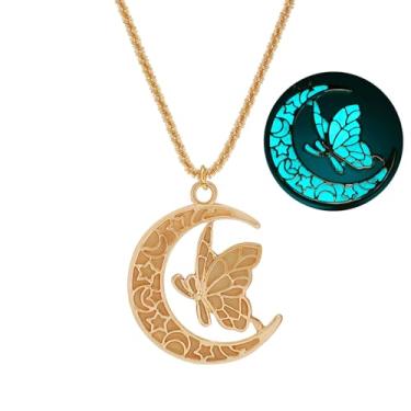 Imagem de SIewee Colar de borboleta luminosa sonhadora de Halloween e Natal, pingente de joia luminosa feminina, colar de bruxa de fada, 17.6+1.97 inches, Metal, Sem Pedra Preciosa