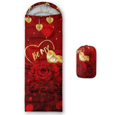 Imagem de QOOMO Sacos de dormir à prova d'água rosa vermelha para adultos e crianças, sacos de dormir impressos para acampamento, viagens e ao ar livre, equipamentos de acampamento, 78,7 x 228,6 cm, 3 estações