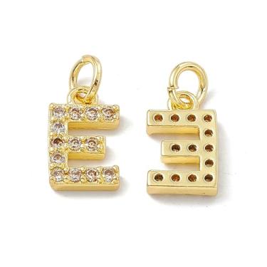 Imagem de Ipotkitt 5 peças de pingentes de letra E de zircônia cúbica de latão dourado com anel de salto e letras do alfabeto para fazer joias faça você mesmo, pulseira, colar, brincos, artesanato