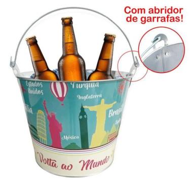 Imagem de Kit 2 Baldes De Gelo Para Cerveja Estampado Em Metal Galvanizado Com A