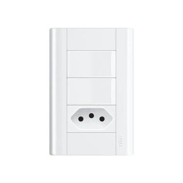 Imagem de Interruptor Simples Duplo E Tomada 2p+t 10a Fame Modulare Com Placa 4x2 Branco