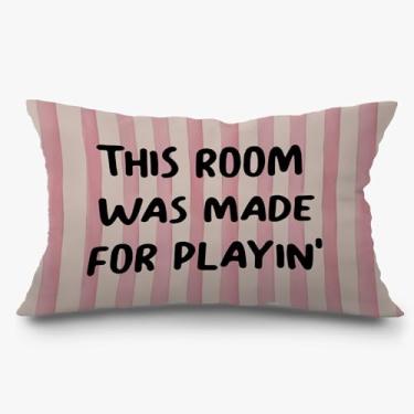 Imagem de Exqcom Decoração de sala de jogos infantil, capas de travesseiro listradas rosa para sala de jogos 30 x 50, decoração de sala de jogos para crianças, este quarto foi feito para brincar com capas