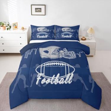 Imagem de Erosebridal Jogo de cama de futebol americano, futebol americano, jogo de bola esportiva, rúgbi, capacete de rúgbi, para decoração de quarto de crianças, adolescentes e homens, azul marinho (Tampa)