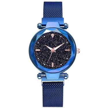 Imagem de MASTOP Relógios femininos de luxo analógicos de quartzo, pulseira de malha, à prova d'água, relógios de pulso para mulheres, Moda/azul, Relógio de quartzo