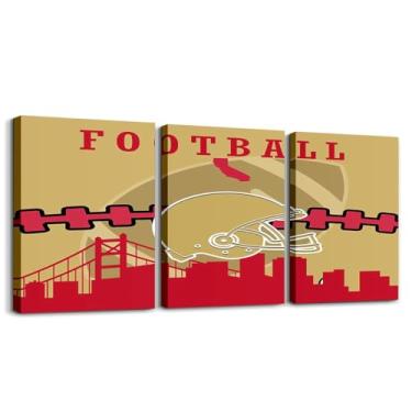 Imagem de Erosebridal Conjunto de 3 arte de parede em tela de futebol para meninos, 30,5 x 40,6 cm, pinturas de rúgbi para sala de estar, quarto, decoração de banheiro, arte de parede emoldurada para amantes do