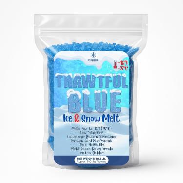 Imagem de SymbionixEco Thawtful Blue Ice & Snow Melt – Derretimento da neve, sal-gema, sal de garagem e calçada para gelo, sal granular azul, derrete a −27°C) – Bolsa com zíper resselável (5 QUARTS - 4,8 kg.)
