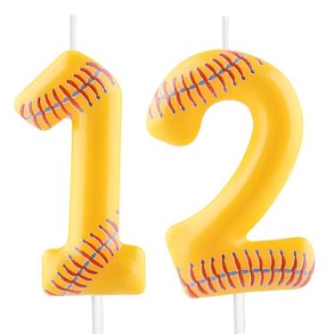 Imagem de Vela de beisebol – Número 12 velas para topo de bolo, vela de softball, 6 cm, velas de aniversário esportivas, perfeitas como decorações de bolo com tema de beisebol para meninos, meninas